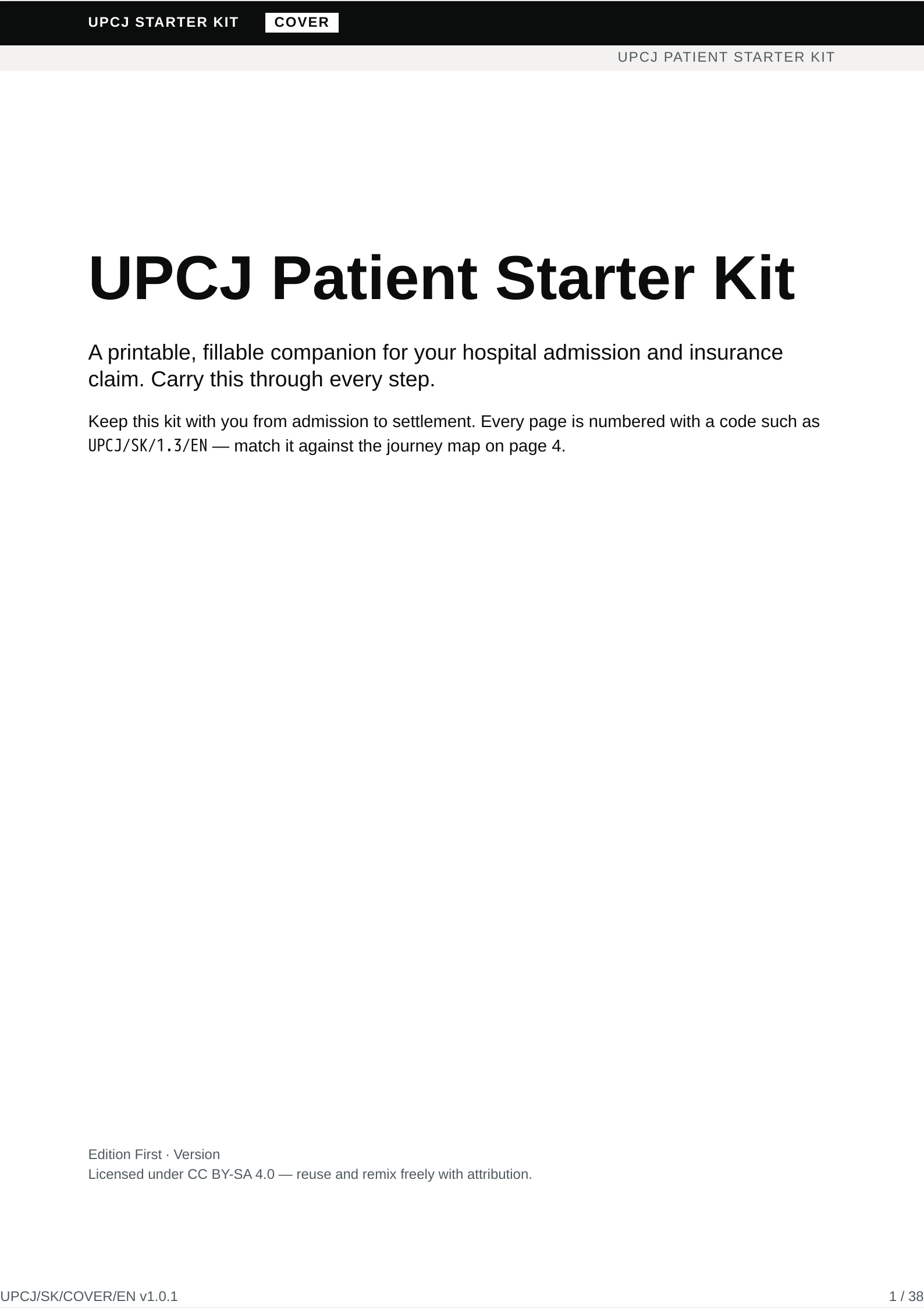Starter kit — cover page showing title, edition, version, and CC BY-SA license