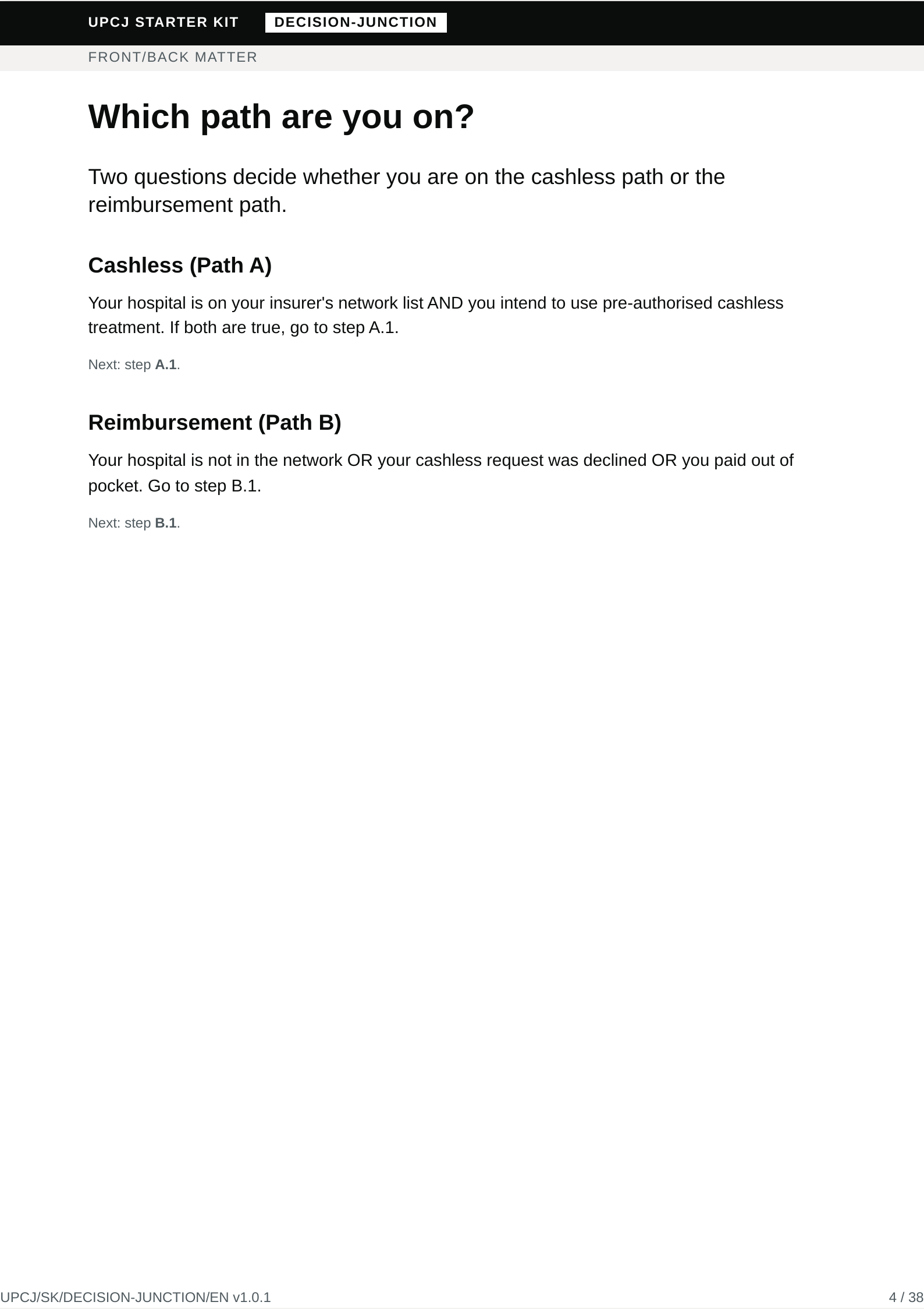 Decision junction — cashless vs reimbursement deciding questions